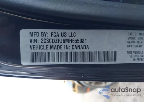 2021 Dodge Challenger R/T Scat Pack из США, поврежденный, VIN 2C3CDZFJ6MH655081